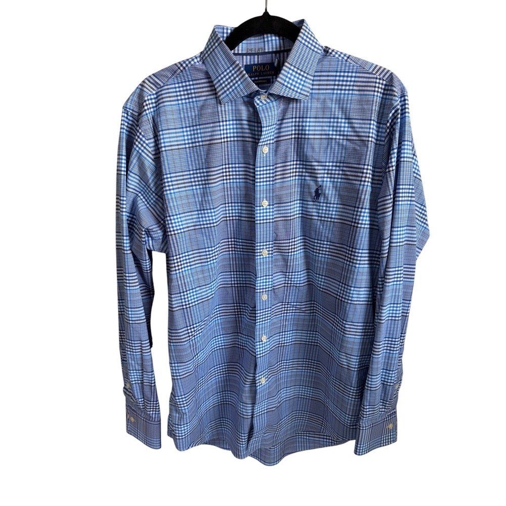 Polo Ralph Lauren Performance Plaid Button Down‎ Shirt Mens Size Large Blue
